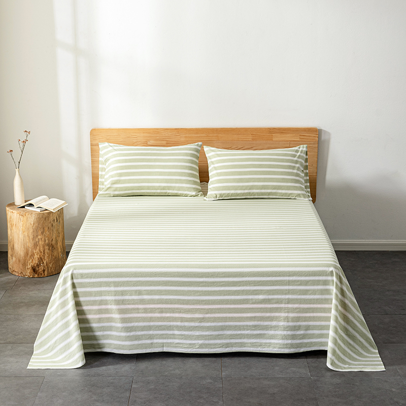 2022新款A类色织全棉水洗棉单品类床单款（新增花型8色） 245*250cm床单 绿粗条