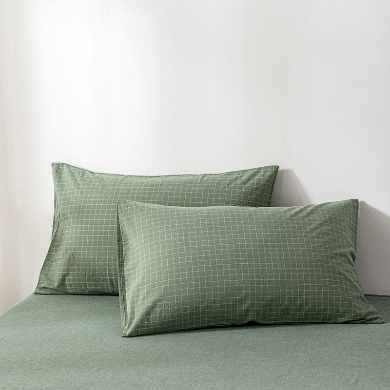 2022新款A类色织全棉水洗棉单品类枕套（新增花型8色） 48*74cm枕套/只 浓绿格