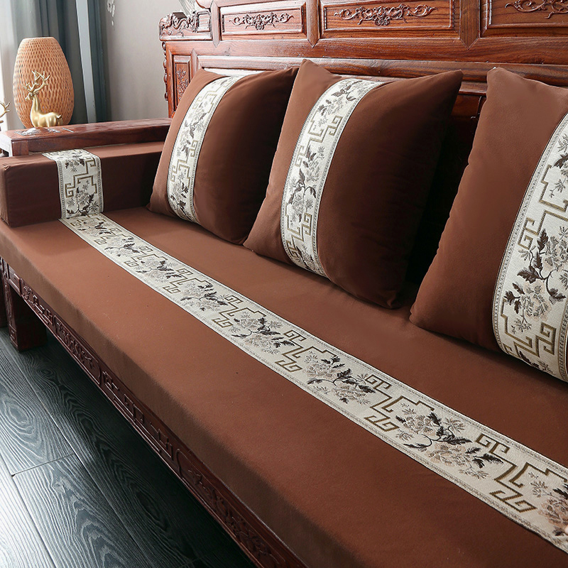 2021新款亚麻中式实木沙发垫老式木沙发垫子-场景一 50*50cm 貂绒咖