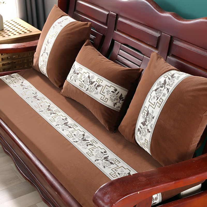 2021新款亚麻中式实木沙发垫老式木沙发垫子-场景二 50*50cm 貂绒咖