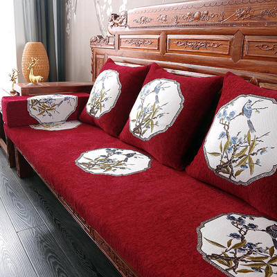 红实木沙发坐垫海绵沙发垫中式防滑老式木沙发垫坐垫子 50*50cm 福鹊临门-红
