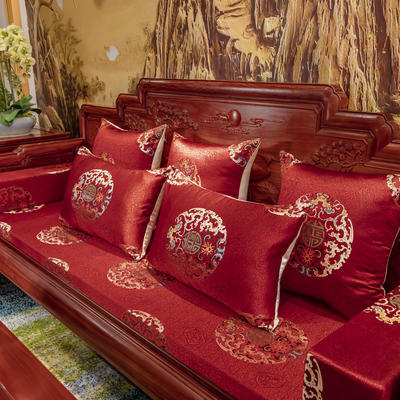 2022新款高精密提花中式实木沙发垫老式木沙发垫子 （场景二） 50*50cm 福龙红