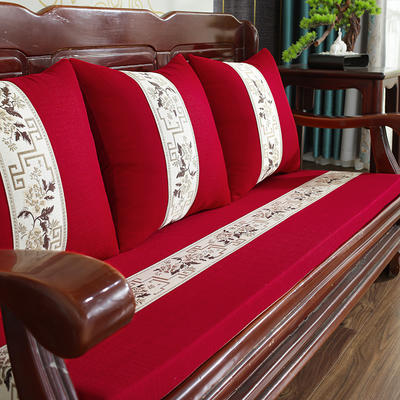 2021新款亚麻中式实木沙发垫老式木沙发垫子-场景二 50*50cm 青花-红色
