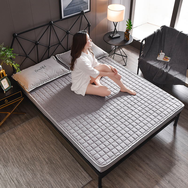 2019新款可水洗可折叠磨毛床垫-标准 150X200 浅灰色