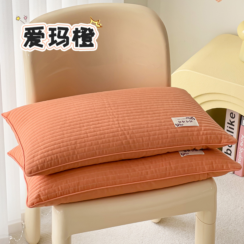 2024新款韩式水洗棉简约全荞麦枕枕头枕芯 33*55cm 爱玛橙【一对装】