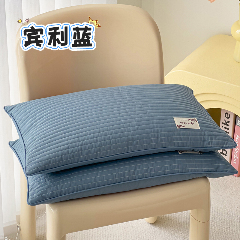 2024新款韩式水洗棉简约全荞麦枕枕头枕芯 33*55cm 宾利蓝【一对装】