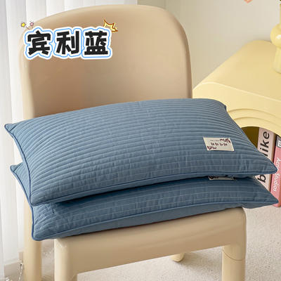 2024新款韩式水洗棉简约全荞麦枕枕头枕芯 33*55cm 宾利蓝【一对装】
