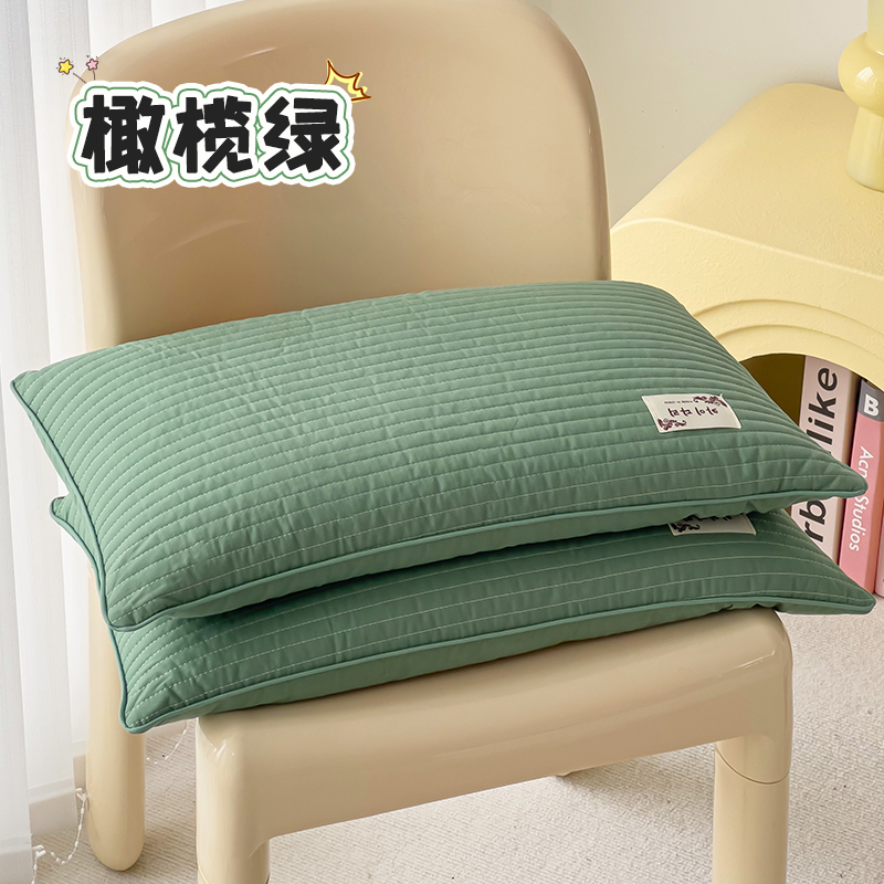 2024新款韩式水洗棉简约全荞麦枕枕头枕芯 33*55cm 橄榄绿.【一对装】