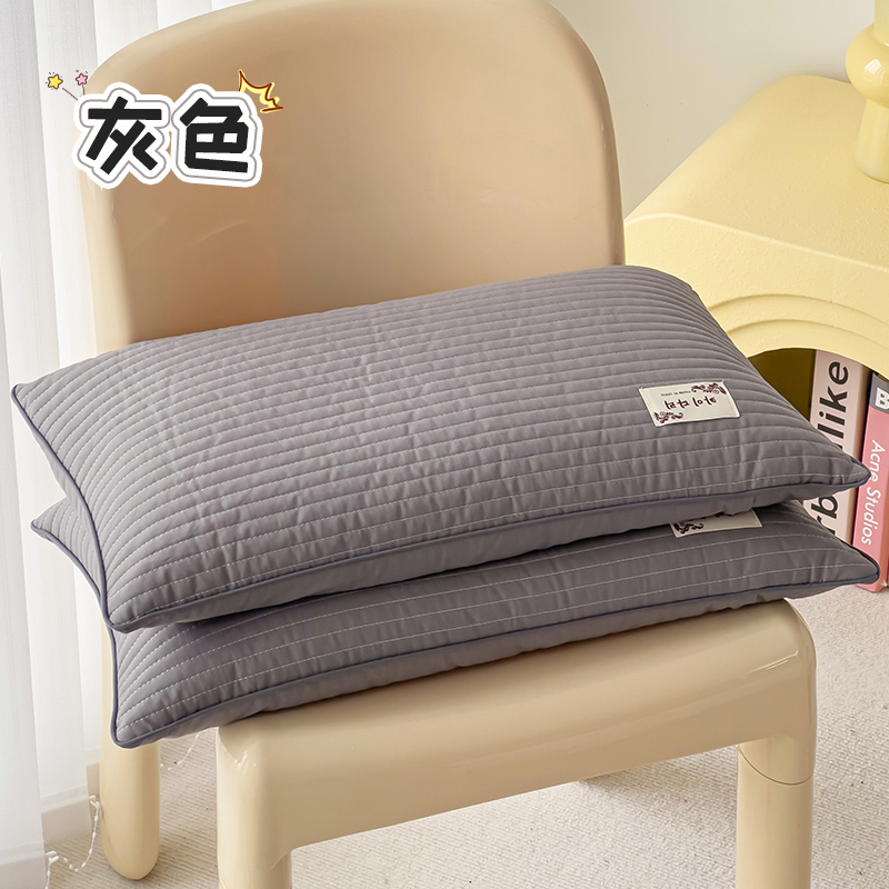 2024新款韩式水洗棉简约全荞麦枕枕头枕芯 33*55cm 灰色【一对装】