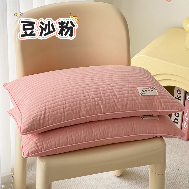 2024新款韩式水洗棉简约全荞麦枕枕头枕芯 33*55cm 豆沙粉【一对装】