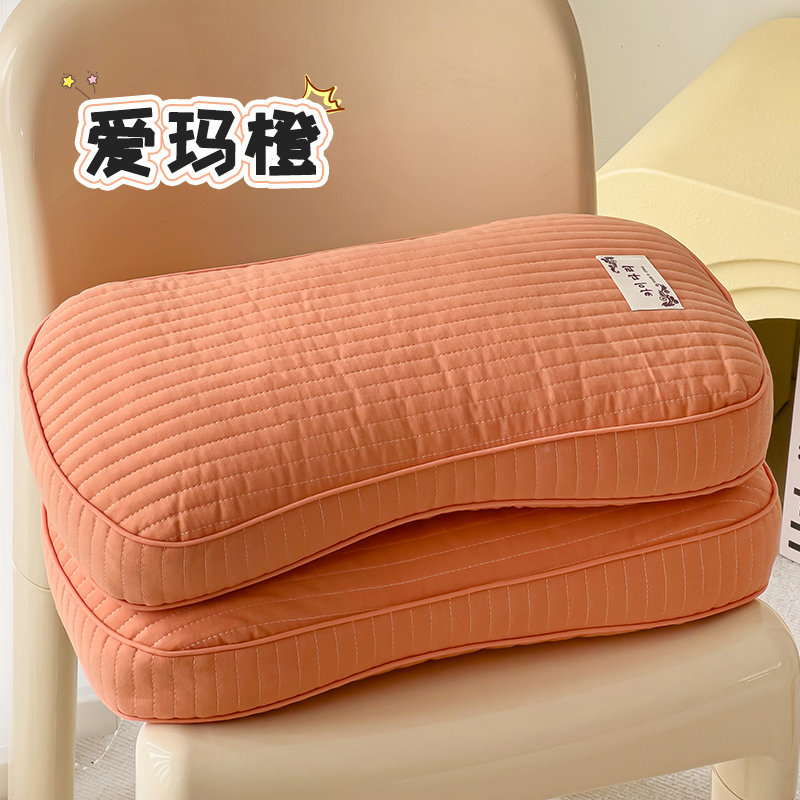 2024新款韩式水洗棉面包全荞麦枕枕头枕芯 25*48cm 爱玛橙【一对装】