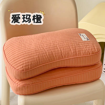 2024新款韩式水洗棉面包全荞麦枕枕头枕芯 25*48cm 爱玛橙【一对装】