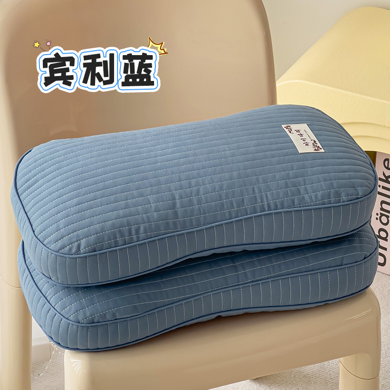 2024新款韩式水洗棉面包全荞麦枕枕头枕芯 25*48cm 宾利蓝【一对装】