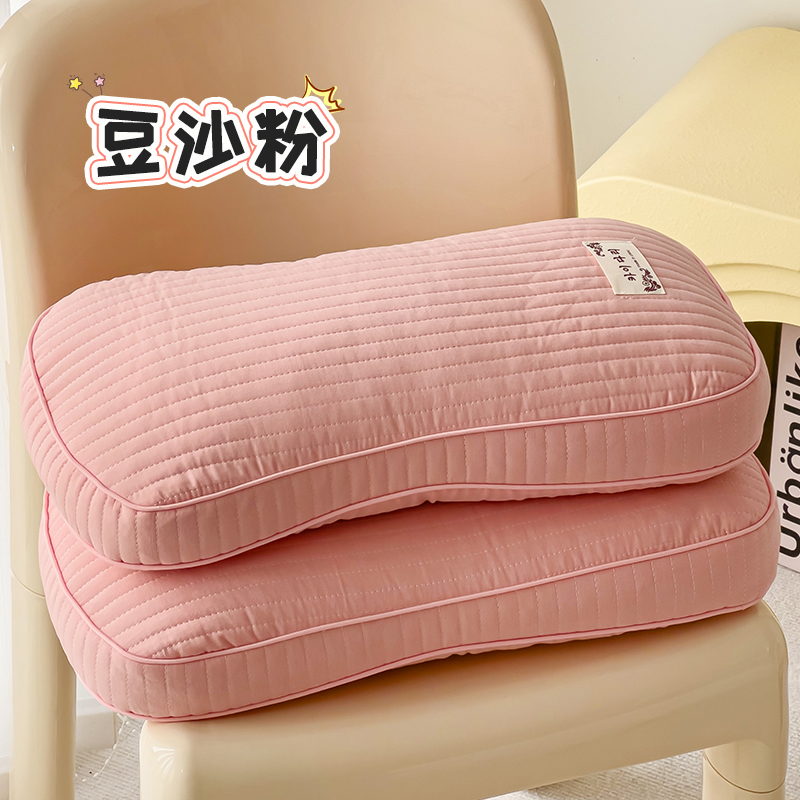 2024新款韩式水洗棉面包全荞麦枕枕头枕芯 25*48cm 豆沙粉【一对装】