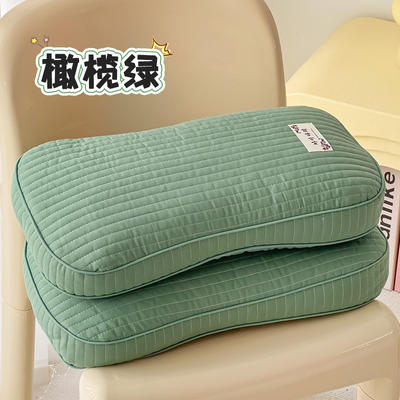 2024新款韩式水洗棉面包全荞麦枕枕头枕芯 25*48cm 橄榄绿.【一对装】