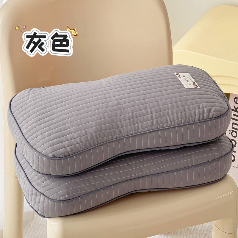 2024新款韩式水洗棉面包全荞麦枕枕头枕芯 25*48cm 灰色【一对装】