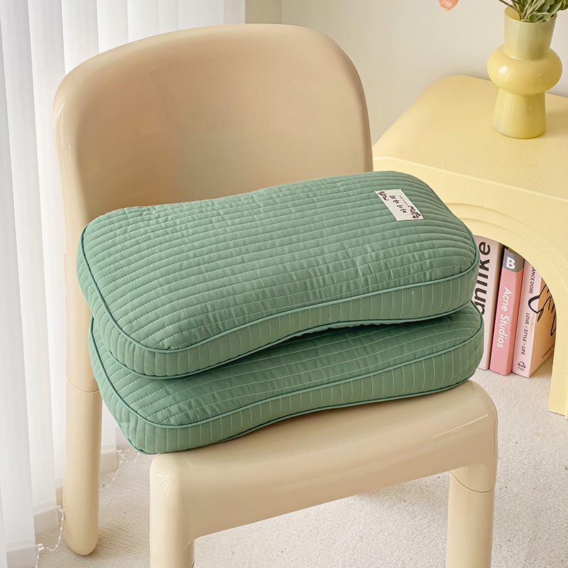 2024新款韩式立体全棉砂洗全荞麦枕 枕头枕芯 25*48cm 绿色【一对】