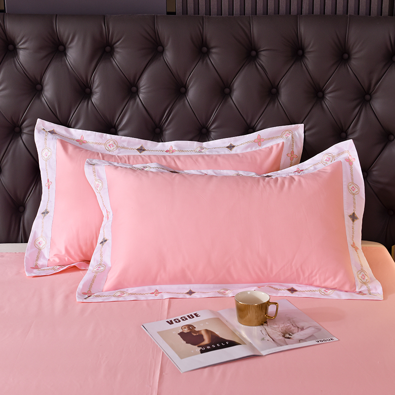 2021新款-13374经典北欧风工艺款纯色单品枕套 48*74cm枕套一对 粉色