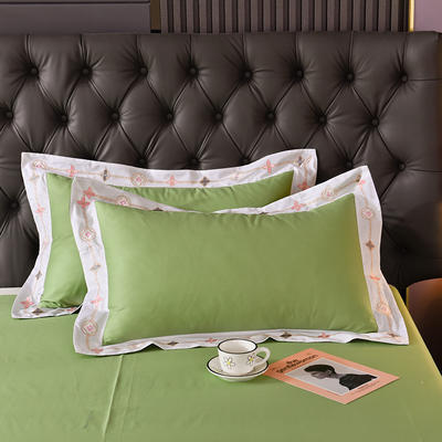 2021新款-13374经典北欧风工艺款纯色单品枕套 48*74cm枕套一对 果绿