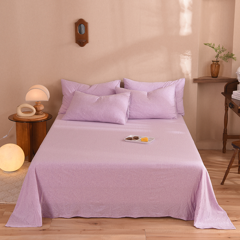 2023新款针织棉纯色拼色四件套系列单品床单 160*250cm 紫色