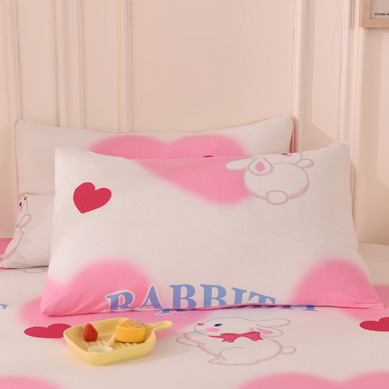 2023新款针织棉卡通印花单品枕套 48*74cm枕套一对 粉红爱心兔