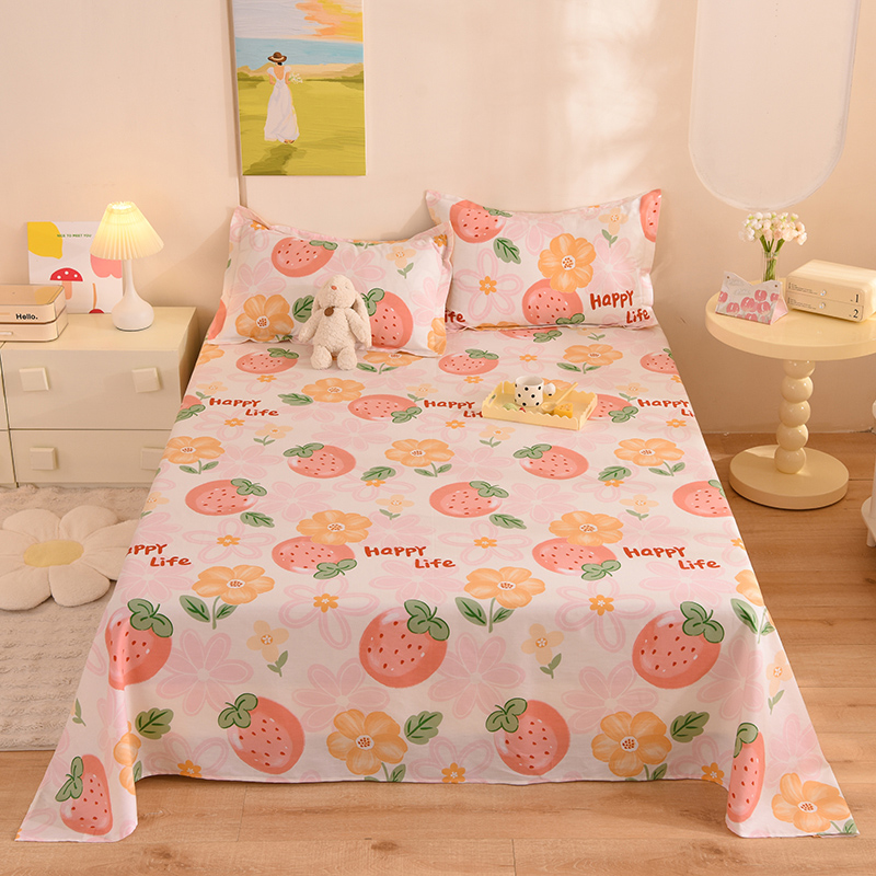 2023新品-纯棉四件套单品系列单床单 160cmx230cm 快乐草莓