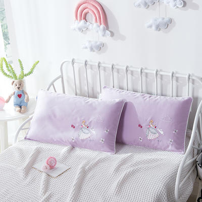 （枕头枕芯）【儿童枕套】60S长绒棉刺绣 - 沫白系列(单个不含芯) 40cmX60cm/一只（带包装） 公主紫