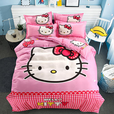 2024新款活性棉卡通四件套 1.8m（6英尺）床 粉红Kitty