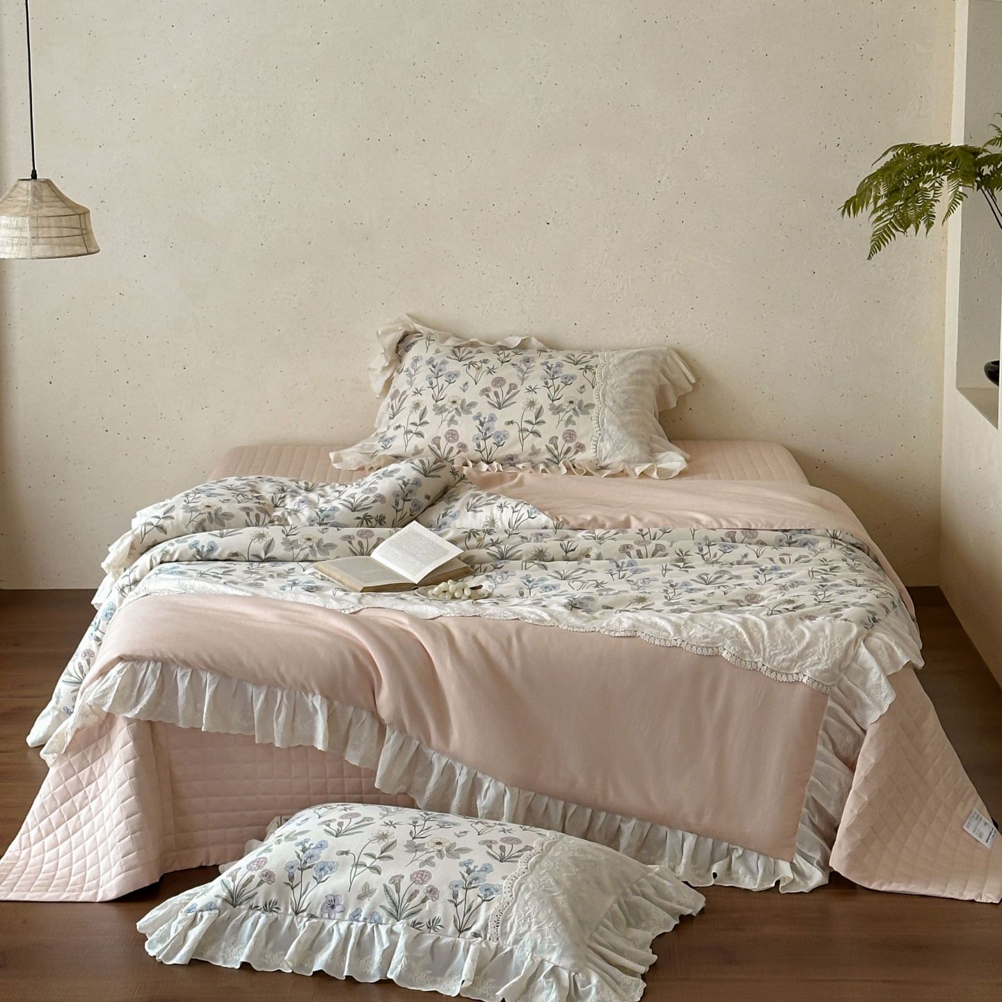 2026新款亚麻夏被绗缝四件套 枕畔花梦