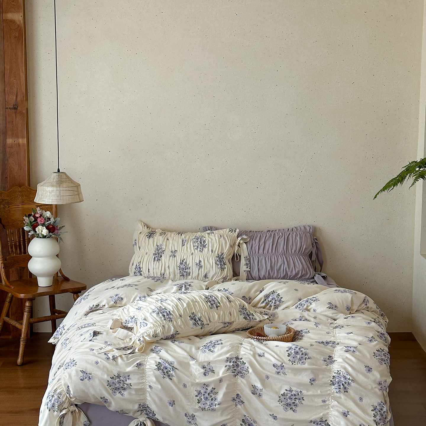 2026新款全棉双层纱法式轻奶油系列四件套 蕊英紫