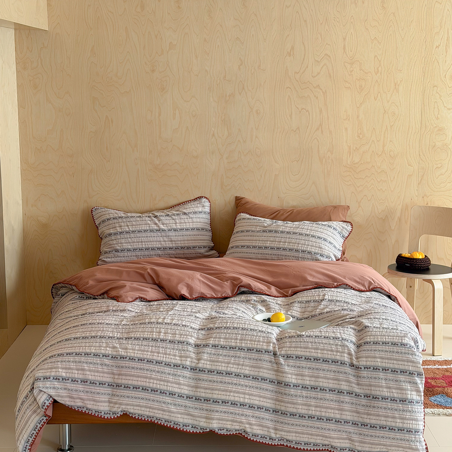 2026新款色织提花贝壳边费尔岛四件套 花间颂