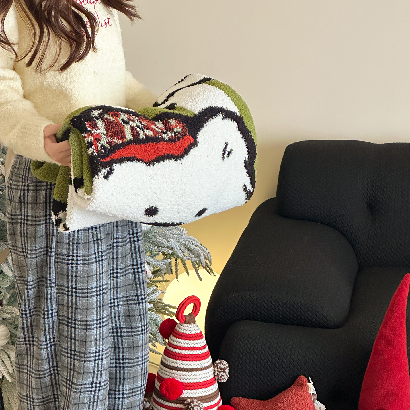 2025新款圣诞限定暖绒盖毯 暖冬小狗