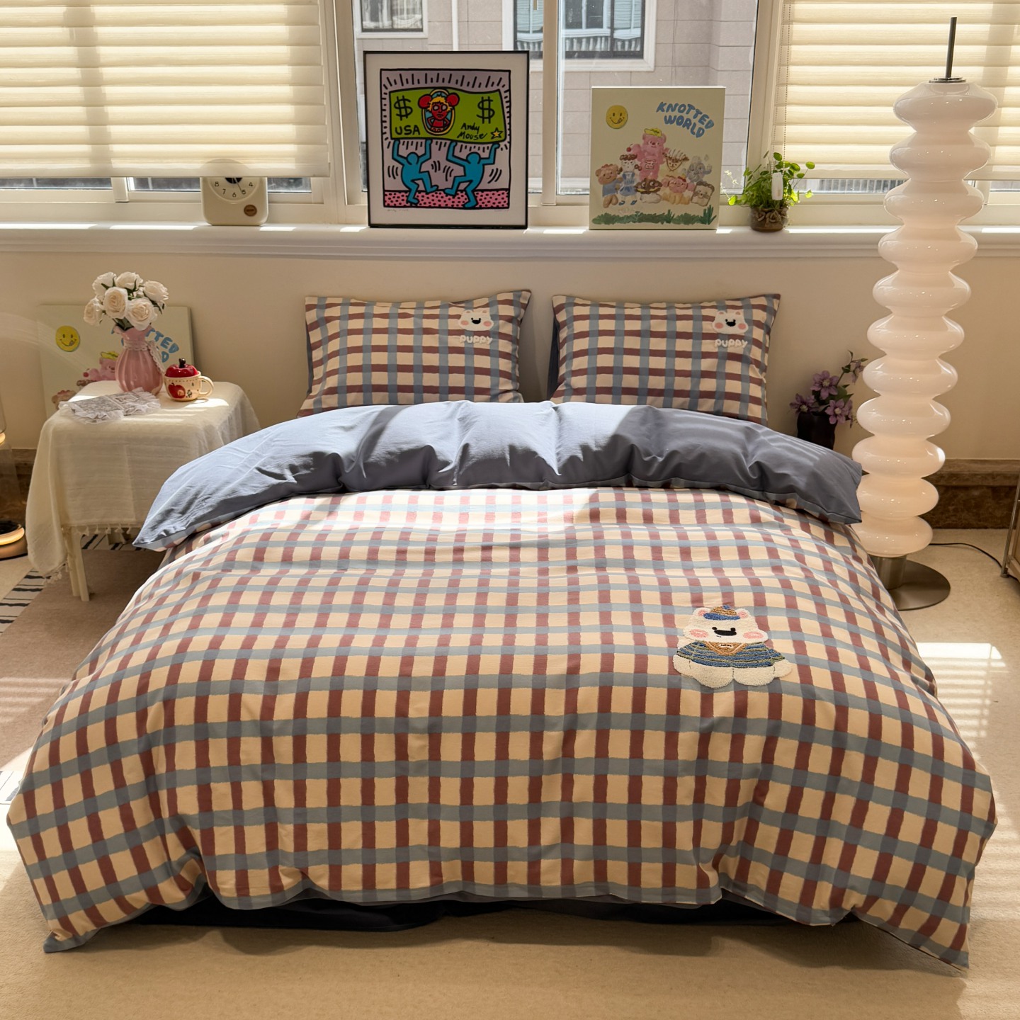 2025新款全棉磨毛原创毛巾绣系列四件套 蓝格西高地