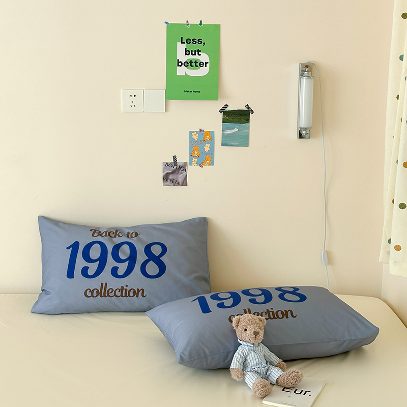 2024新款全棉双面数码印花夏季单枕套--简约字母系列 48*74cm/只 1998-蓝