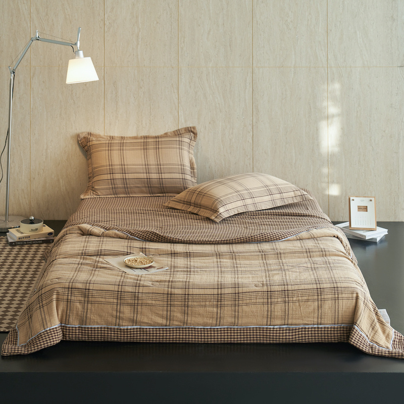 2026新品纯棉A类提花双层纱大豆夏被四件套 知意咖