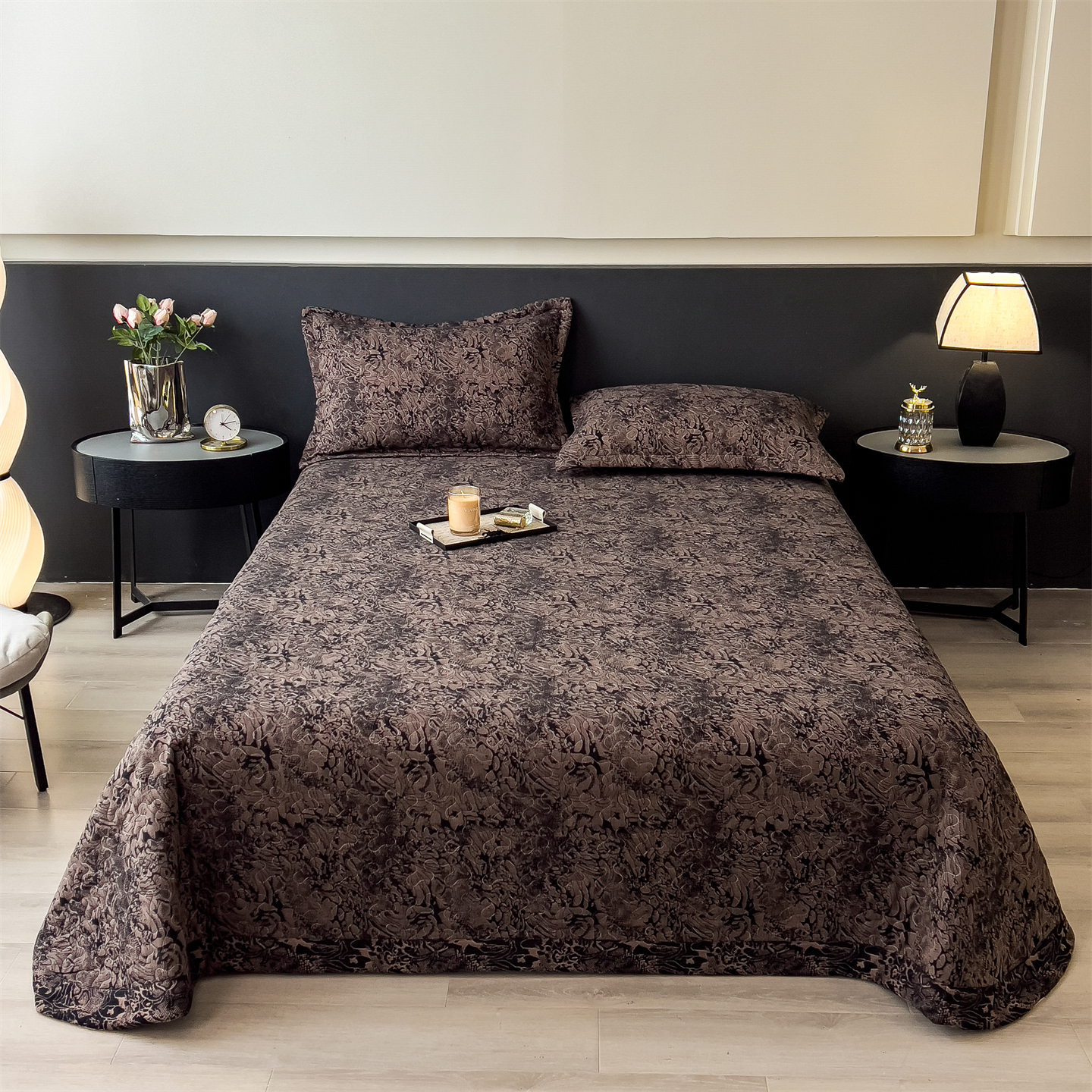 2025新品纯棉A类色织提花双层纱夹棉床盖三件套 奢华蔻