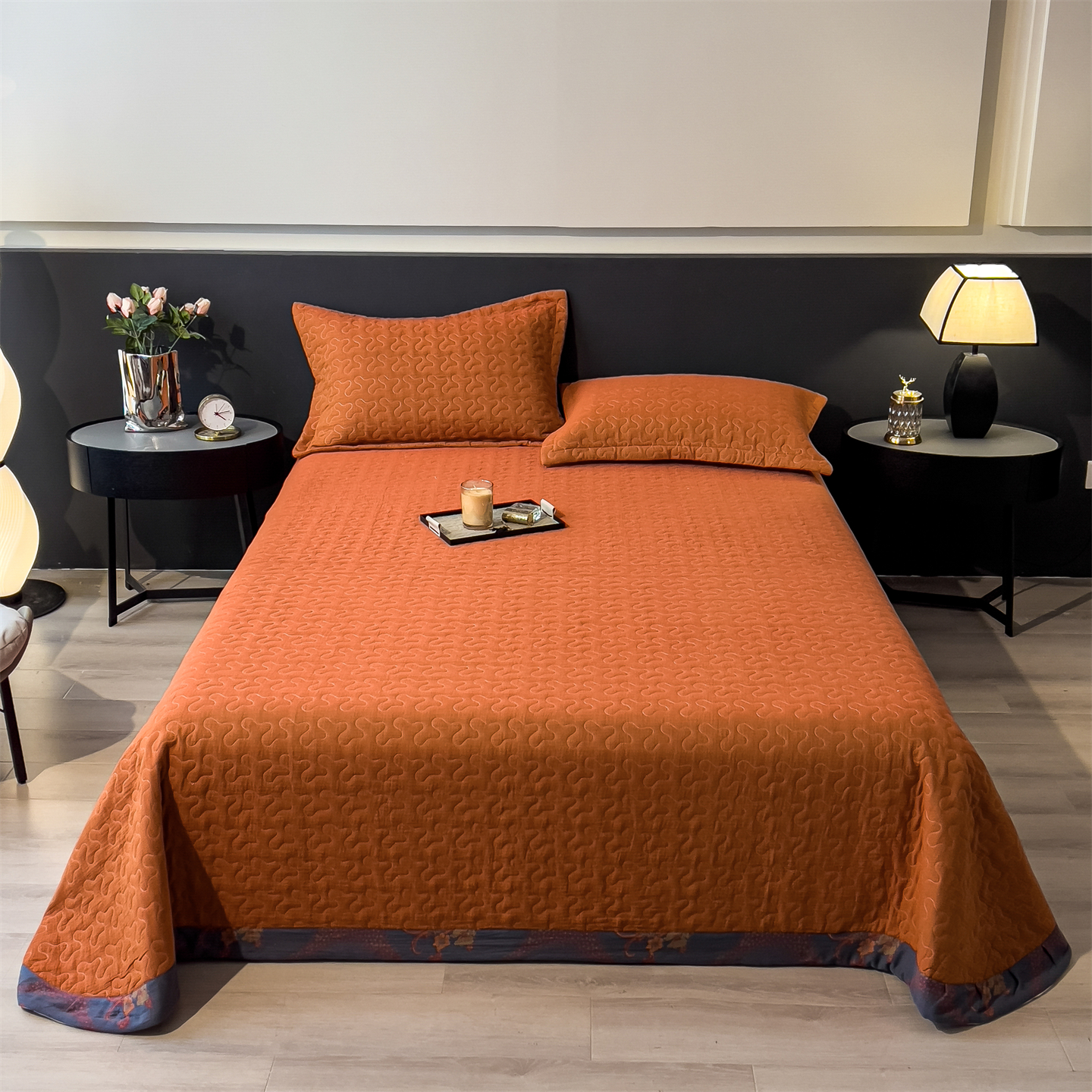 2025新品纯棉A类色织提花双层纱夹棉床盖三件套