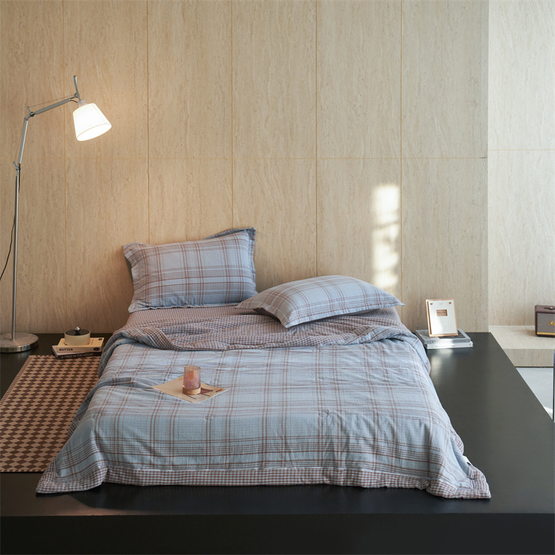 2026新品纯棉A类提花双层纱大豆夏被四件套 知意蓝