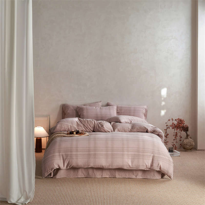 2026新品简约复古纯棉A类提花双层纱四件套 知意粉