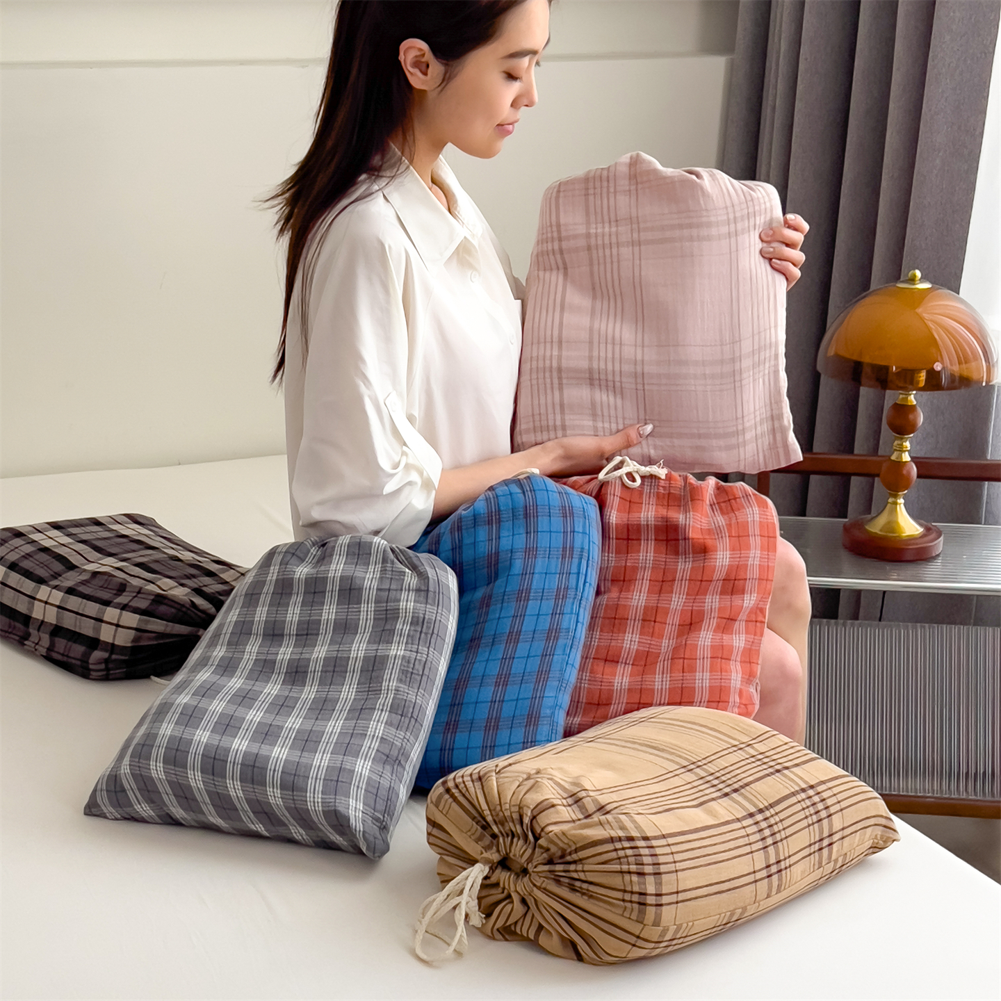 2026新品A类纯棉色织提花双层纱睡袋 组合