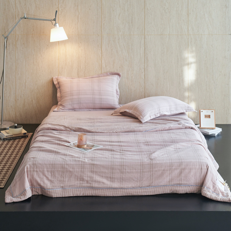 2026新品纯棉A类提花双层纱大豆夏被四件套 知意粉