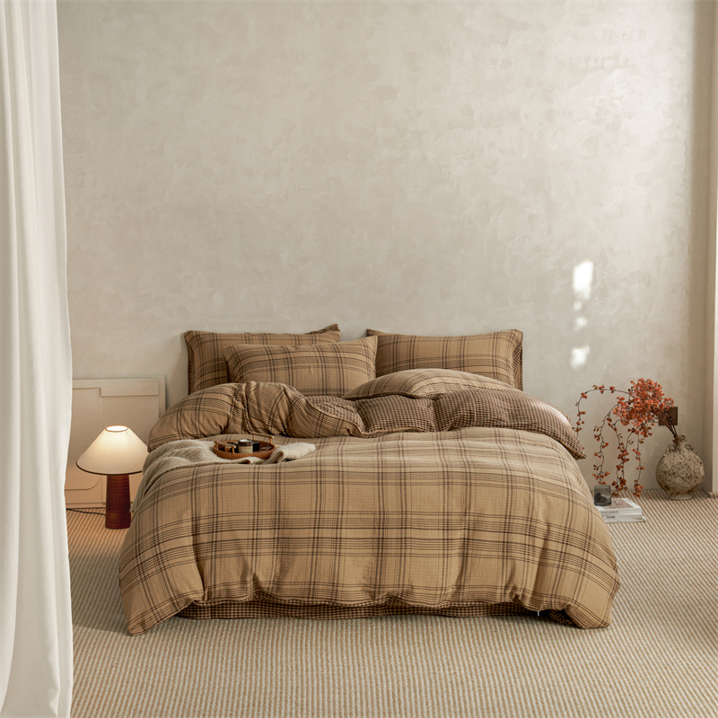 2026新品简约复古纯棉A类提花双层纱四件套 知意咖