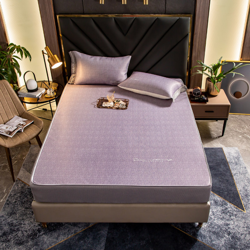 2021新品-抗菌刺绣凉感丝-凉席床笠款 1.8m床笠款三件套床 尊贵奢华-雅紫