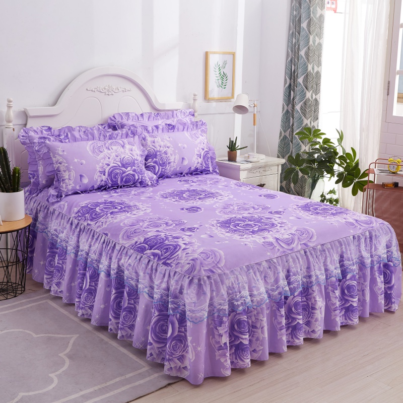 2023新款韩版蕾丝床裙（单品） 1.5m 玫瑰情缘-紫