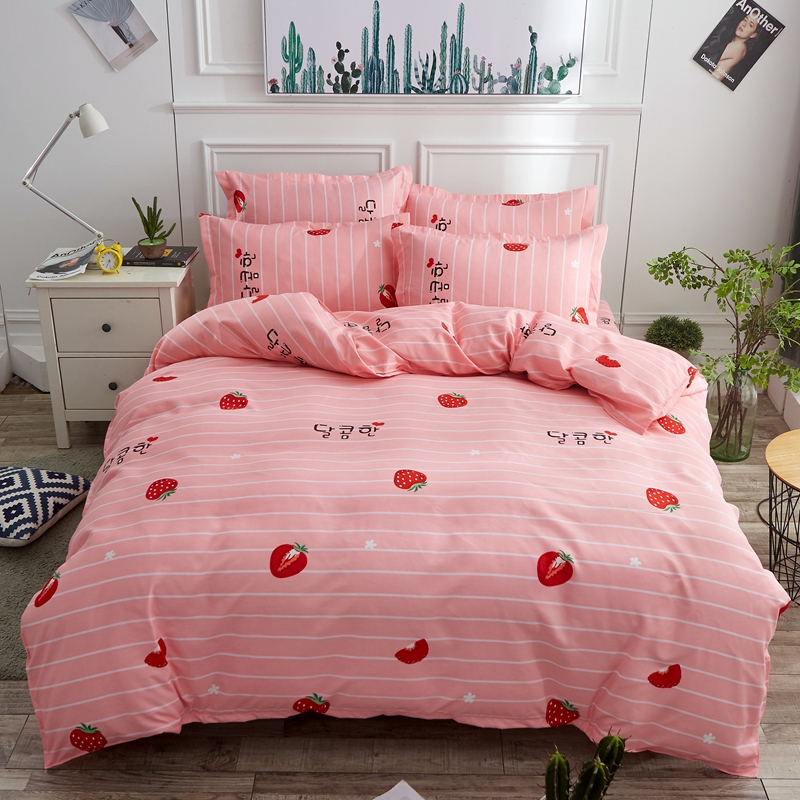 2023新款斜纹加厚床单四件套 1.5m床单款四件套 红色草莓（床单款）
