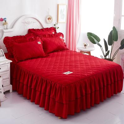 2023新款纯色磨毛四件套—夹棉床裙（单品） 150cmx200cm 大红