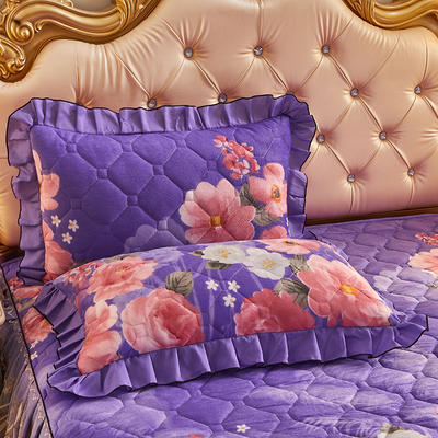 2023新款水晶绒绗缝夹棉单品枕套 枕套一对 百花紫
