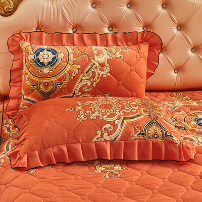 2023新款水晶绒绗缝夹棉单品枕套 枕套一对 欧式风情-橘黄