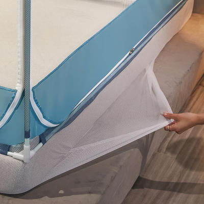 新款可床笠可回底方顶多功能坐床蚊帐Z68 1.5*2.0m（自连接烤漆支架） 白靛蓝