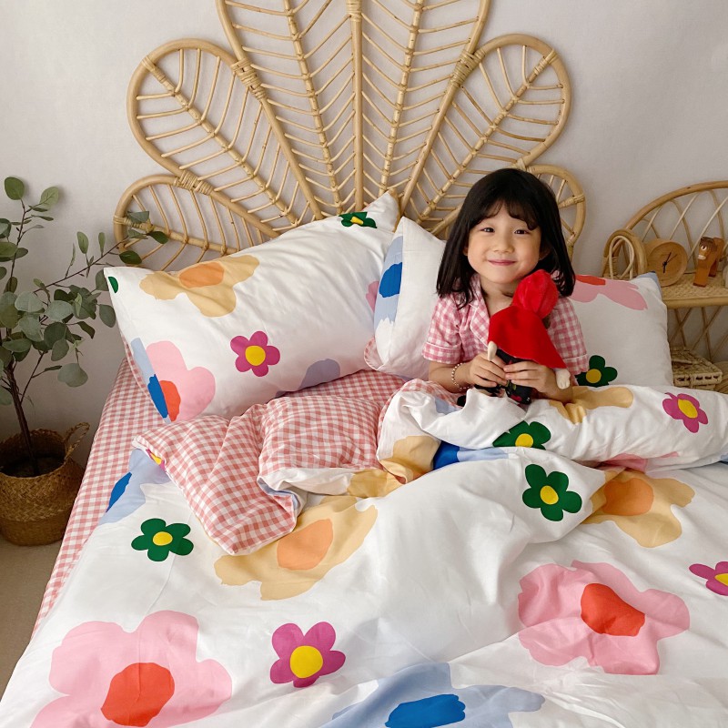2020新款-13372全棉四件套 床单款四件套1.5m（5英尺）床 涂鸦花朵